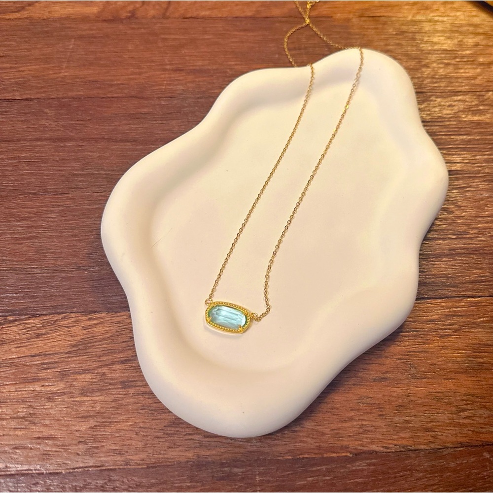 18K Gold Plated Light Blue Illusion Color Pendant Necklace Adjustable Chain